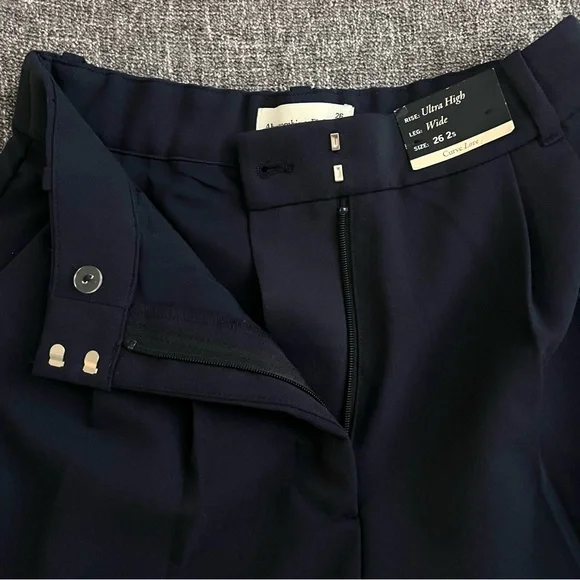 Abercrombie & Fitch Sloane Tailored Pants | Ultra High Rise Wide Leg | Navy 2S - Picture 11 of 13
